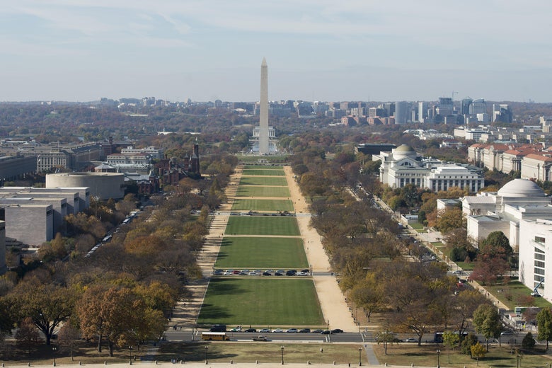 Bird's eye view of the National Mall.